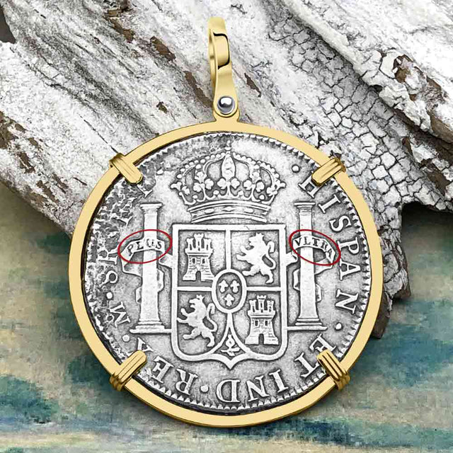 STUNNING El Cazador Shipwreck 1783 8 Reale "Piece of 8" 14K Gold Treasure Coin Pendant