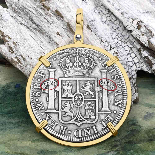 RARE Grade 1 Plus El Cazador Shipwreck 1783 8 Reale "Piece of 8" 14K Gold Treasure Coin Pendant