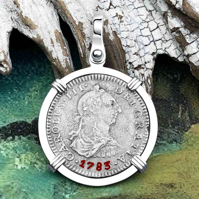 El Cazador Shipwreck 1783 1 Reale Piece of 8 14K White Gold Pendant