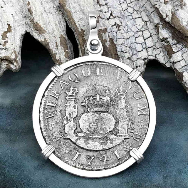 El Cazador Shipwreck 1741 RARE Pillar Dollar 2 Reale Piece of 8 terling Silver Pendant