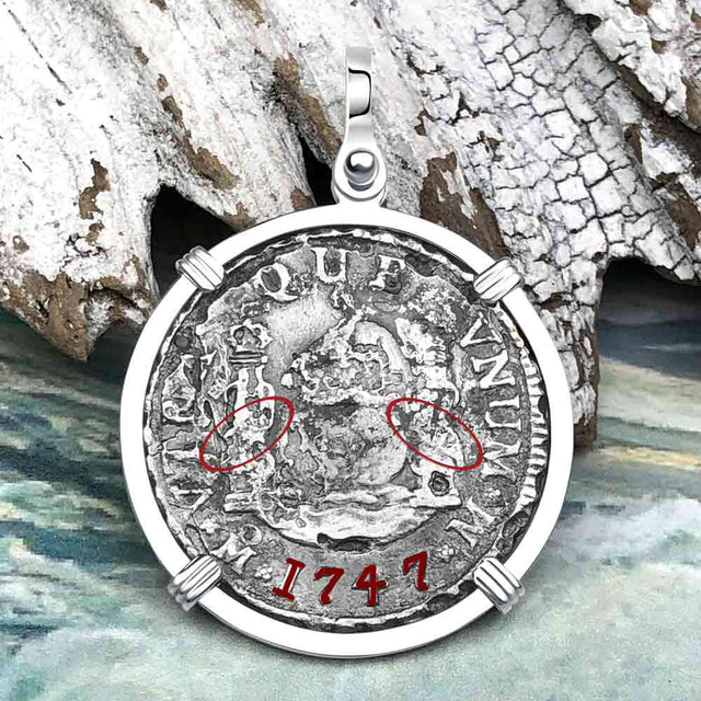 El Cazador Shipwreck 1747 RARE Pillar Dollar 2 Reale Piece of 8 Sterling Silver Pendant