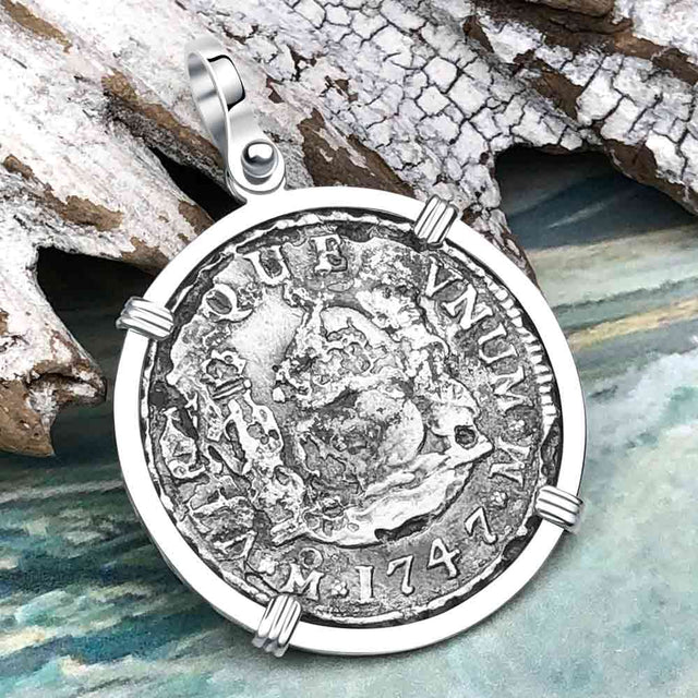 El Cazador Shipwreck 1747 RARE Pillar Dollar 2 Reale Piece of 8 Sterling Silver Pendant