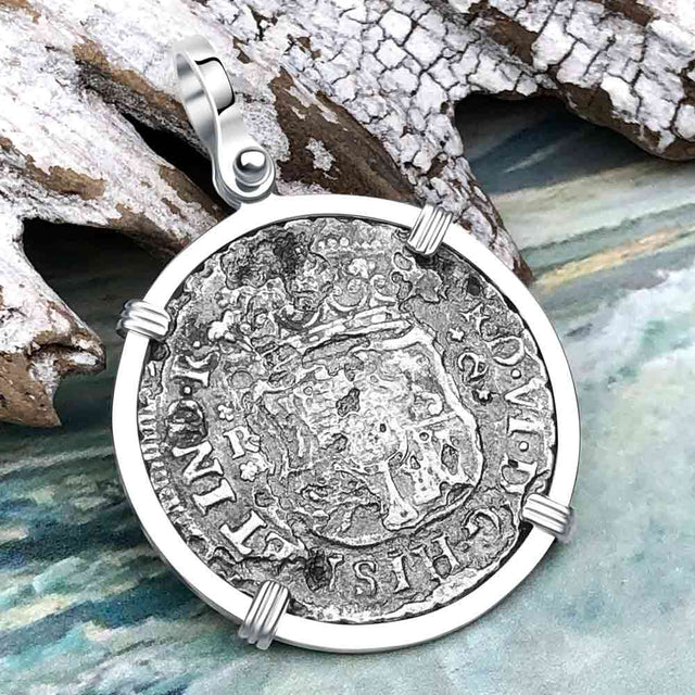 El Cazador Shipwreck 1747 RARE Pillar Dollar 2 Reale Piece of 8 Sterling Silver Pendant