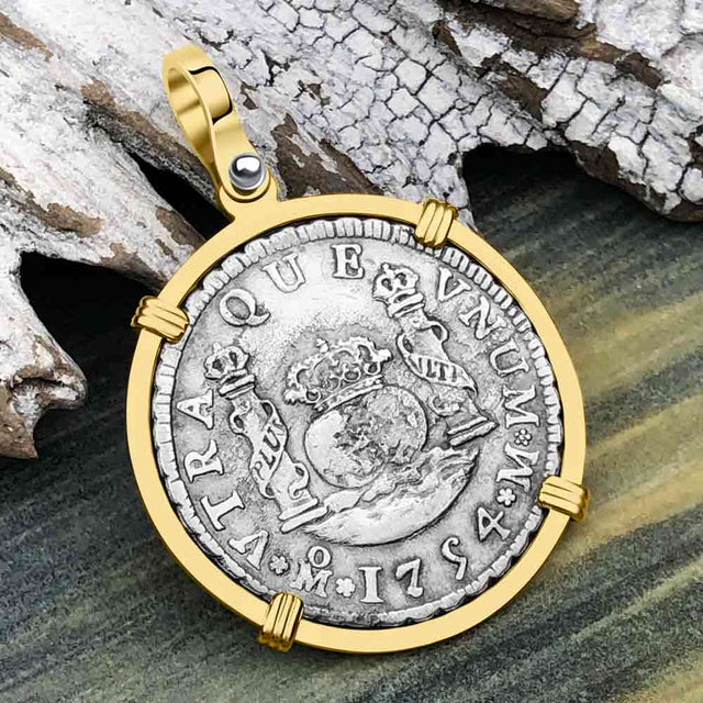 El Cazador Shipwreck 1754 RARE Pillar Dollar 2 Reale Piece of 8 14K Gold Pendant