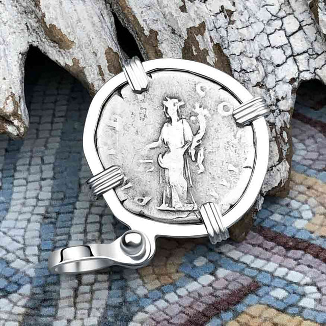 Roman Empire Silver Denarius Coin of Hadrian, the Builder 119 AD Sterling Silver Pendant
