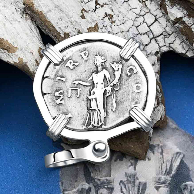 Roman Empire Silver Denarius Coin of Hadrian, the Builder 119 AD Sterling Silver Pendant