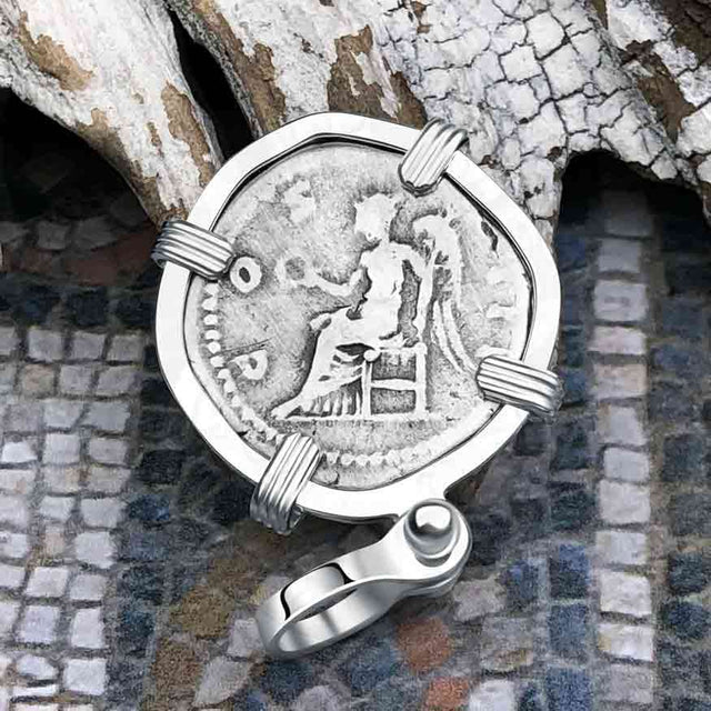 Roman Empire Silver Denarius Coin of Hadrian, the Builder 119 AD Sterling Silver Pendant