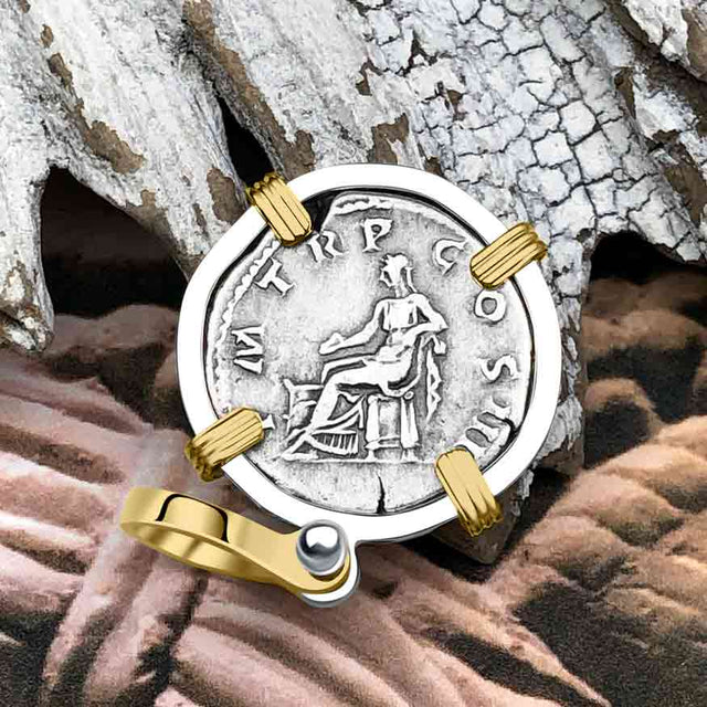 Roman Empire Silver Denarius Coin of Hadrian, the Builder 119 AD 14K Gold and Sterling Silver Pendant