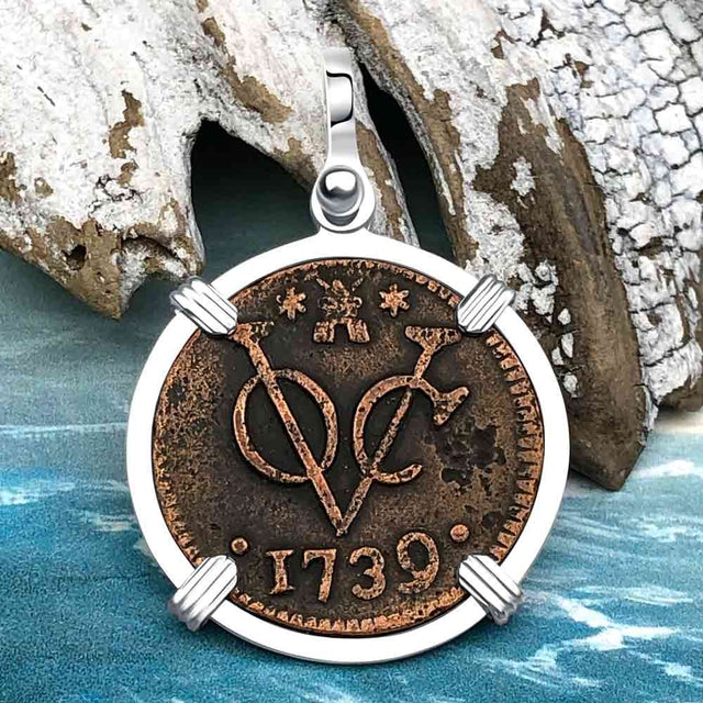 VOC - Dutch East India Company Shipwreck - I Struggle and Survive - 1739 1 Duit Sterling Silver Pendant