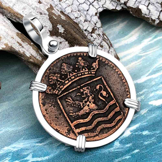 VOC - Dutch East India Company Shipwreck - I Struggle and Survive - 1739 1 Duit Sterling Silver Pendant