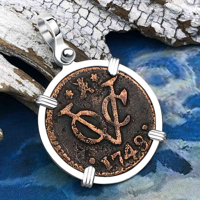VOC - Dutch East India Company Shipwreck - I Struggle and Survive - 1749 1 Duit Sterling Silver Pendant