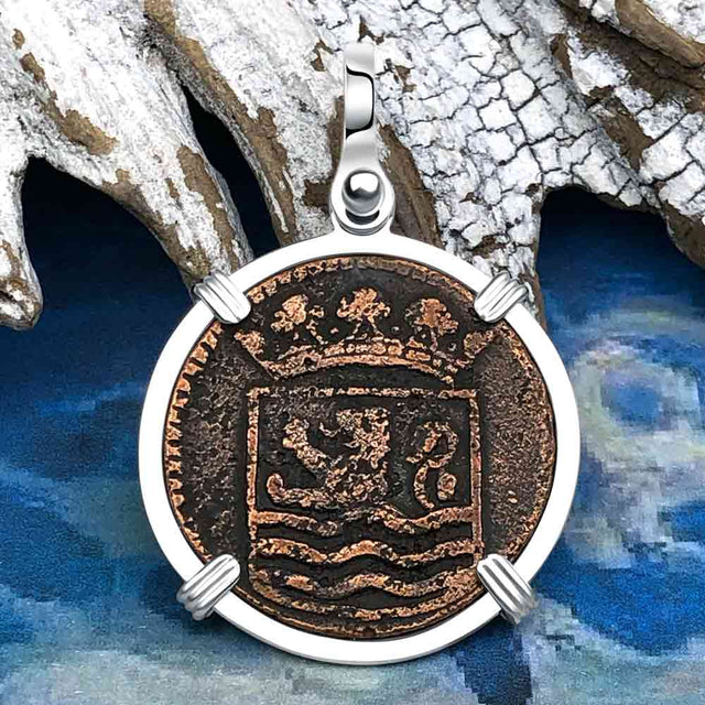 VOC - Dutch East India Company Shipwreck - I Struggle and Survive - 1749 1 Duit Sterling Silver Pendant