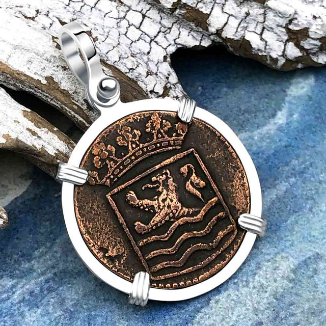 VOC - Dutch East India Company Shipwreck - I Struggle and Survive - 1736 1 Duit Sterling Silver Pendant