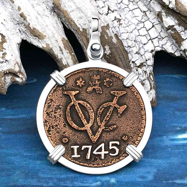 VOC - Dutch East India Company Shipwreck - I Struggle and Survive - 1745 1 Duit Sterling Silver Pendant