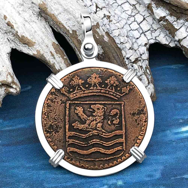 VOC - Dutch East India Company Shipwreck - I Struggle and Survive - 1745 1 Duit Sterling Silver Pendant
