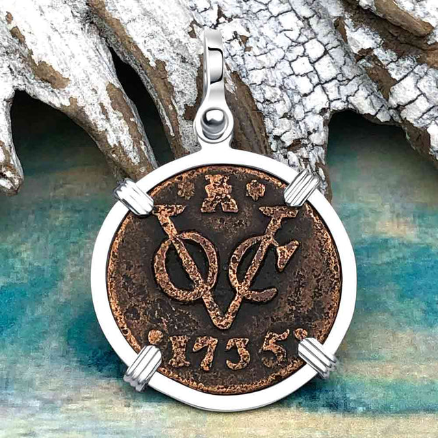 VOC - Dutch East India Company Shipwreck - I Struggle and Survive - 1735 1 Duit Sterling Silver Pendant