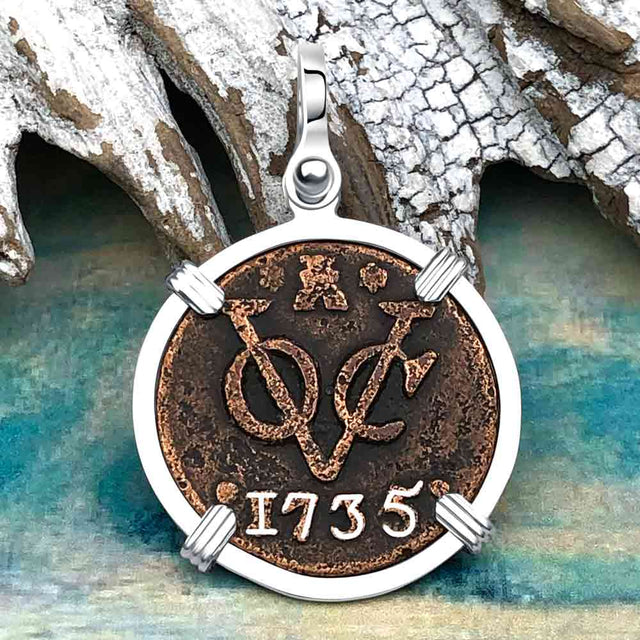 VOC - Dutch East India Company Shipwreck - I Struggle and Survive - 1735 1 Duit Sterling Silver Pendant