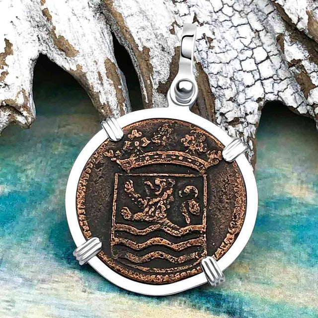 VOC - Dutch East India Company Shipwreck - I Struggle and Survive - 1735 1 Duit Sterling Silver Pendant
