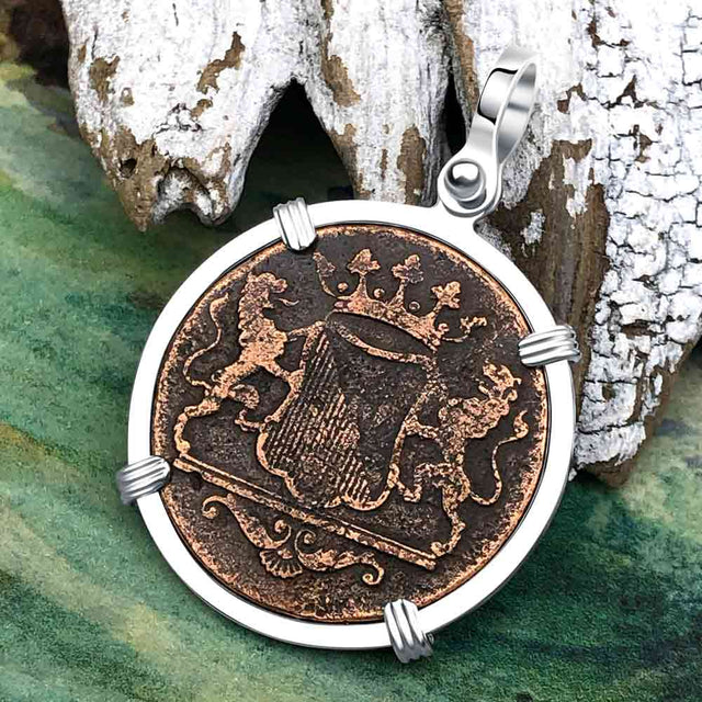 VOC - Dutch East India Company Shipwreck 1790 LARGE 2 Duit Sterling Silver Pendant