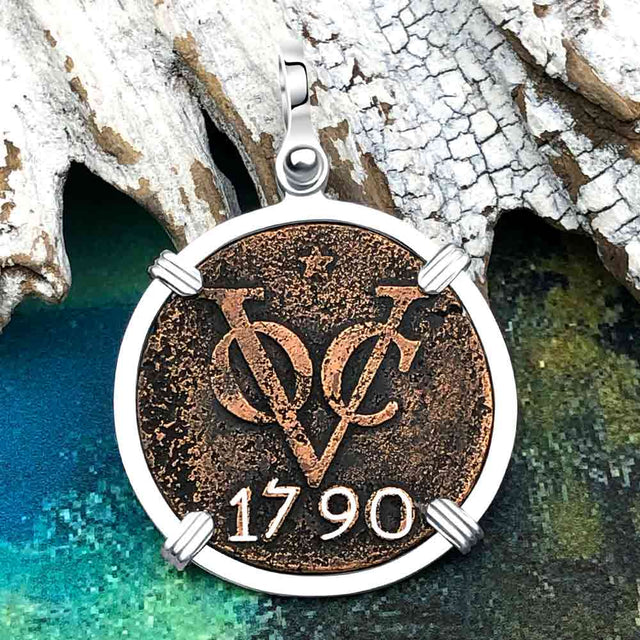 VOC - Dutch East India Company Shipwreck 1790 LARGE 2 Duit Sterling Silver Pendant