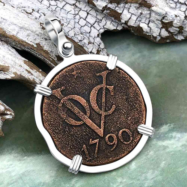 VOC - Dutch East India Company Shipwreck 1790 LARGE 2 Duit Sterling Silver Pendant