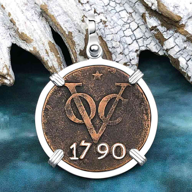 VOC - Dutch East India Company Shipwreck 1790 LARGE 2 Duit Sterling Silver Pendant