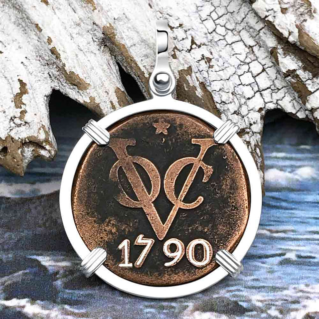 VOC - Dutch East India Company Shipwreck 1790 LARGE 2 Duit Sterling Silver Pendant