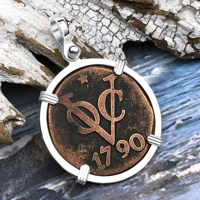 VOC - Dutch East India Company Shipwreck 1790 LARGE 2 Duit Sterling Silver Pendant