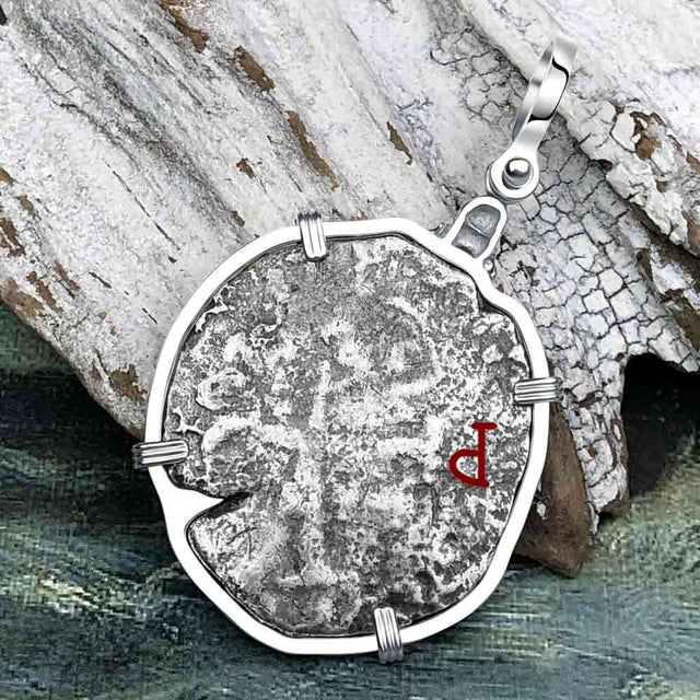 1670s Consolacion Shipwreck Skull and Cross Bones 8 Reale Cob Piece of 8 Sterling Silver Pendant