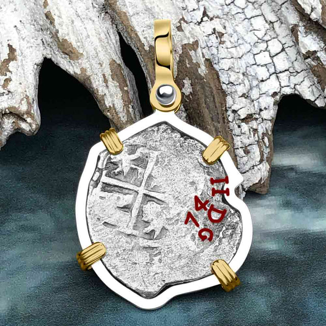 1674 Consolacion Shipwreck Pirate Era Spanish 1 Reale Piece of Eight 14K Gold & Sterling Silver Pendant