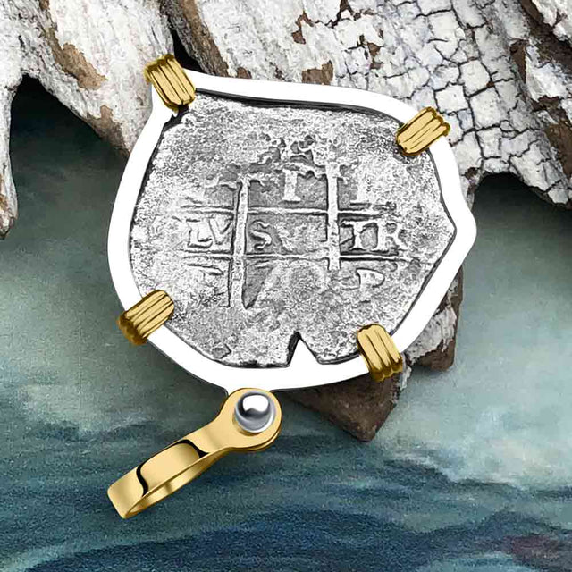 1670 Consolacion Shipwreck Pirate Era Spanish 1 Reale Piece of Eight 14K Gold & Sterling Silver Pendant