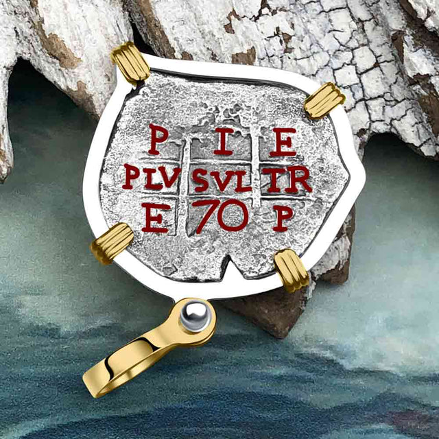 1670 Consolacion Shipwreck Pirate Era Spanish 1 Reale Piece of Eight 14K Gold & Sterling Silver Pendant