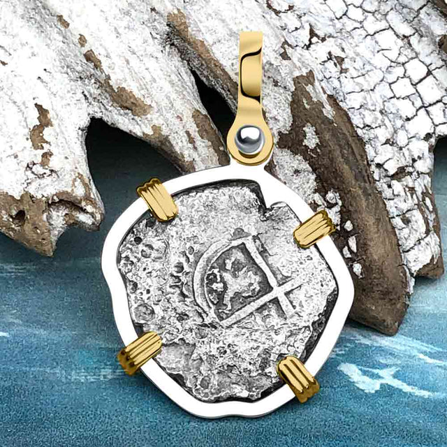 1670 Consolacion Shipwreck Pirate Era Spanish 1 Reale Piece of Eight 14K Gold & Sterling Silver Pendant