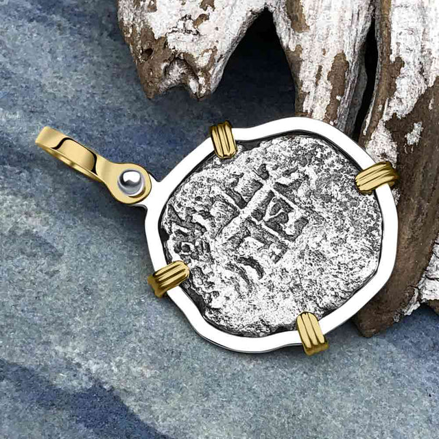 1674 Consolacion Shipwreck Pirate Era Spanish 1 Reale Piece of Eight 14K Gold & Sterling Silver Pendant