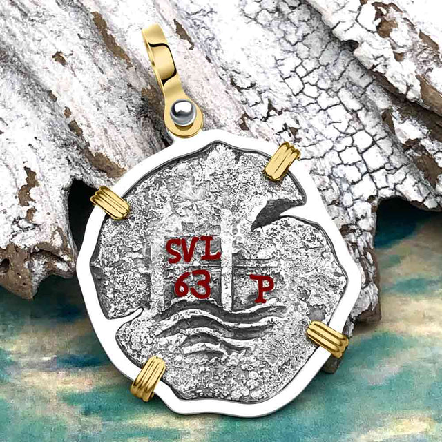 1663 Consolacion Shipwreck Pirate Era Spanish 2 Reale Piece of Eight 14K Gold & Sterling Silver Pendant