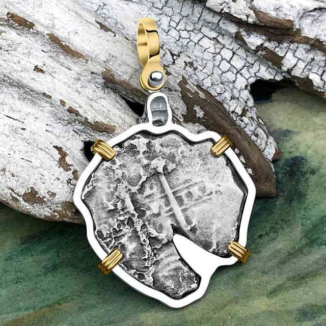 1670s Consolacion Shipwreck Skull and Cross Bones Spanish 4 Reale Piece of Eight 14K Gold & Sterling Silver Pendant