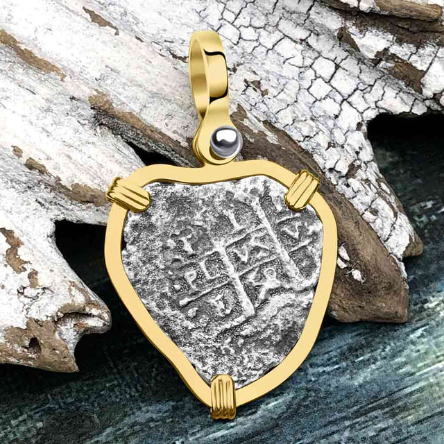 Heart Shaped 1658 Consolacion Shipwreck Pirate Era Spanish 1 Reale Piece of Eight 14K Gold Pendant