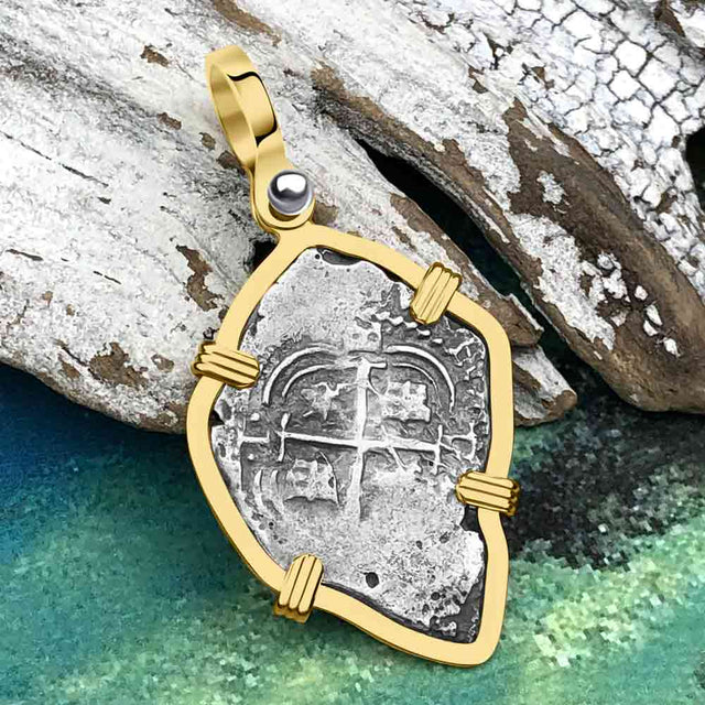 Heart Shaped 1664 Consolacion Shipwreck Pirate Era Spanish 1 Reale Piece of Eight 14K Gold Pendant