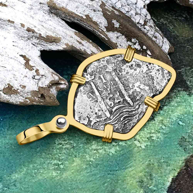 Heart Shaped 1664 Consolacion Shipwreck Pirate Era Spanish 1 Reale Piece of Eight 14K Gold Pendant