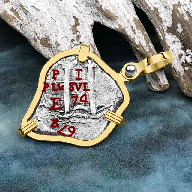 Heart Shaped RARE 1664/1674 Consolacion Shipwreck Pirate Era Spanish 1 Reale Piece of Eight 14K Gold Pendant