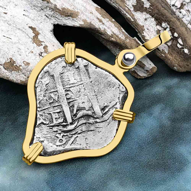 Heart Shaped RARE 1664/1674 Consolacion Shipwreck Pirate Era Spanish 1 Reale Piece of Eight 14K Gold Pendant