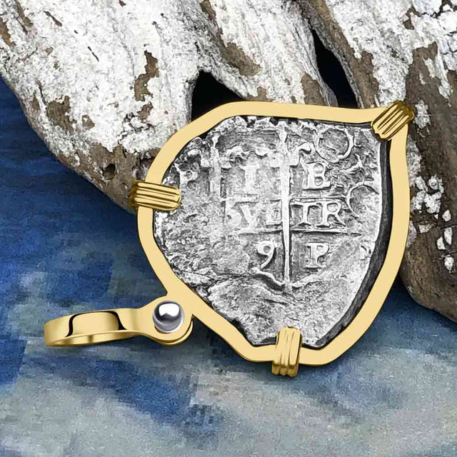 Heart Shaped 1669 Consolacion Shipwreck Pirate Era Spanish 1 Reale Piece of Eight 14K Gold Pendant