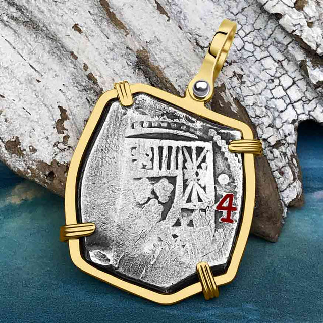 1715 Fleet Shipwreck Golden Age of Piracy Spanish 4 Reale Piece of 8 14K Gold Pendant | Artifact #4976