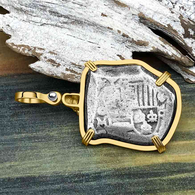 1715 Fleet Shipwreck Skull and Cross Bones Spanish 4 Reale Piece of 8 14K Gold Pendant