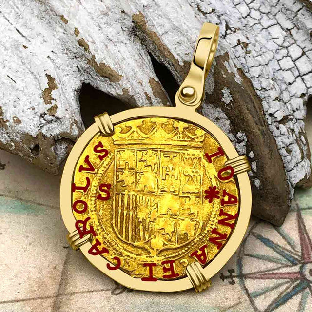 Circa 1550 22K Gold One Escudo - the Legendary Doubloon - 18K Gold Pendant