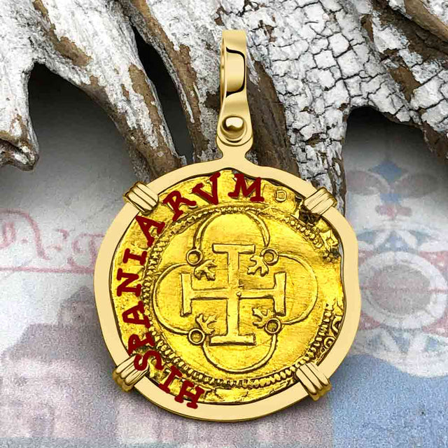 Circa 1560 22K Gold One Escudo - the Legendary Doubloon - 18K Gold Pendant