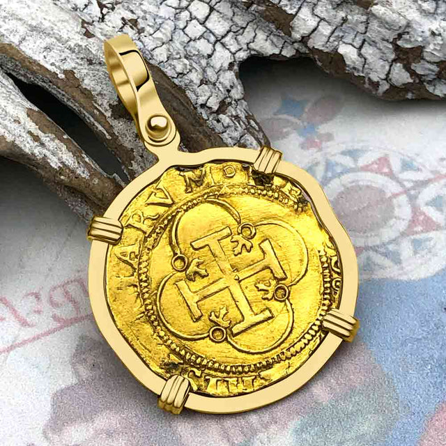 Circa 1560 22K Gold One Escudo - the Legendary Doubloon - 18K Gold Pendant