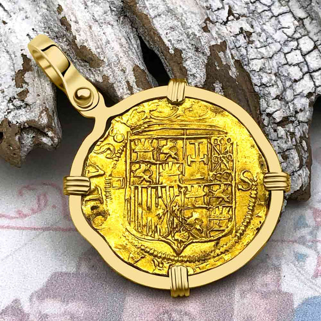 Circa 1560 22K Gold One Escudo - the Legendary Doubloon - 18K Gold Pendant