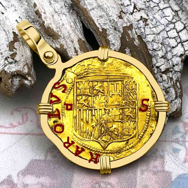 Circa 1560 22K Gold One Escudo - the Legendary Doubloon - 18K Gold Pendant