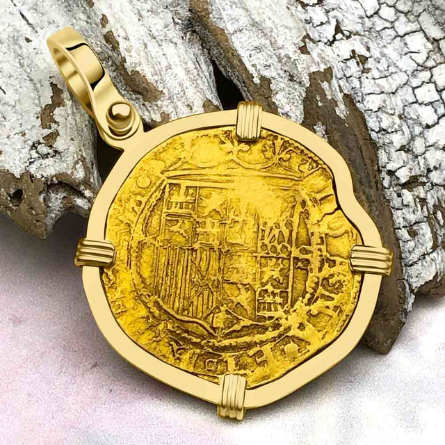 Circa 1550 22K Gold One Escudo - the Legendary Doubloon - 18K Gold Pendant